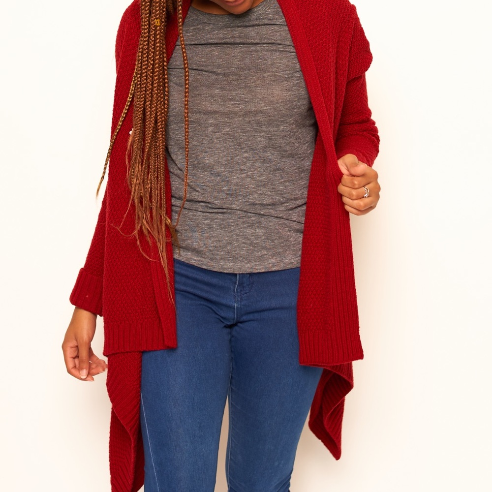 Long Thick Red Cardigan